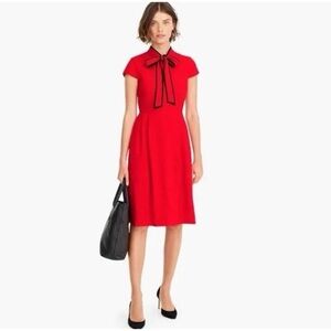 J. Crew 365 crepe dress with bow, red with navy trim, size 6